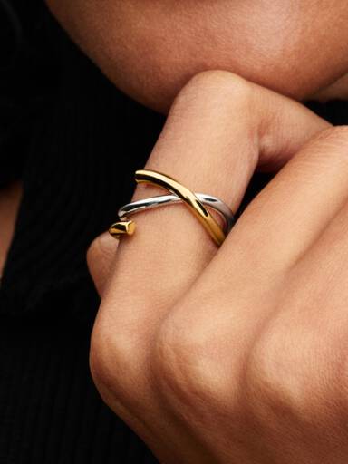 Anello Fascia Intrecciata Aperta Bicolore