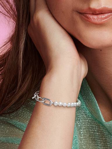 Bracciale Maglia Link con Perle d’Acqua Dolce Coltivate Pandora ME