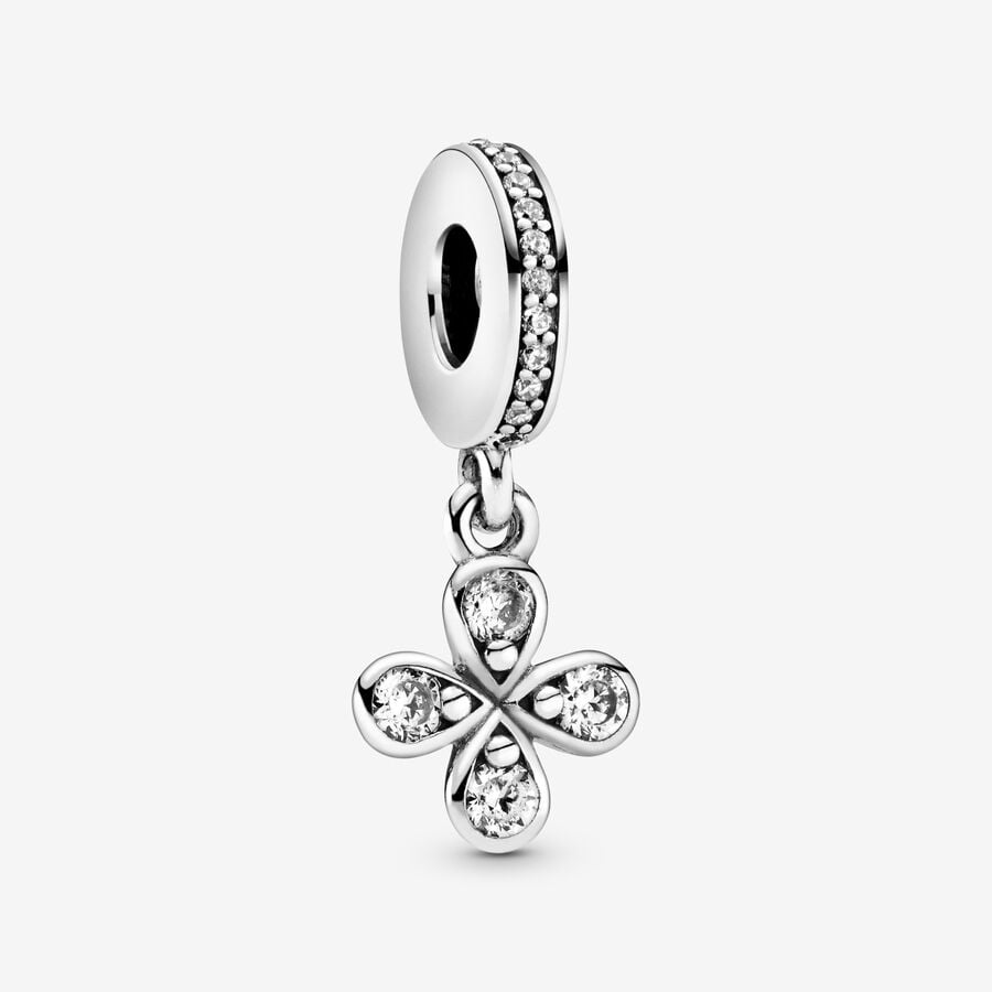Flower silver dangle with clear cubic zirconia image number 0