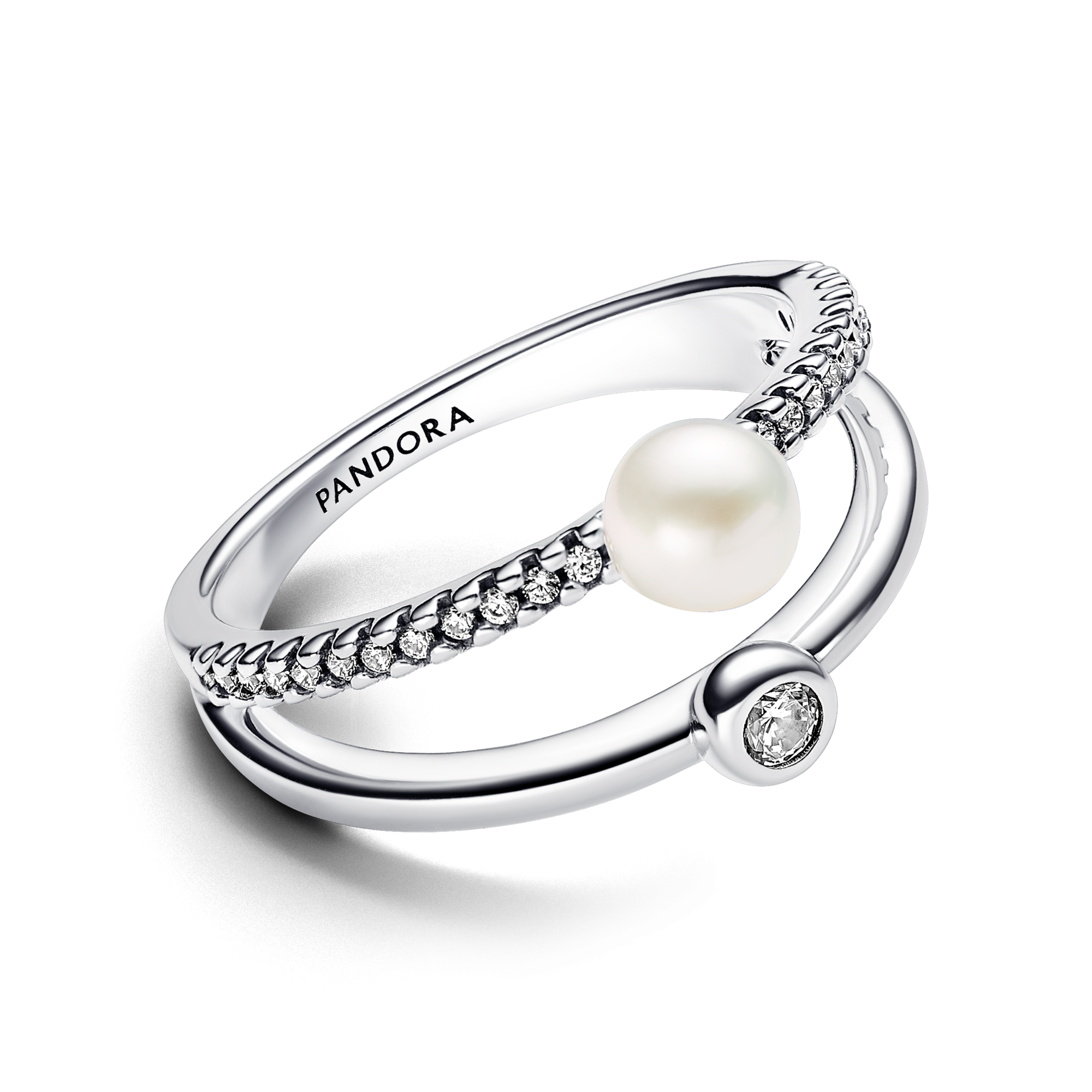 Pandora Anello Doppia Fascia con Perla d'Acqua