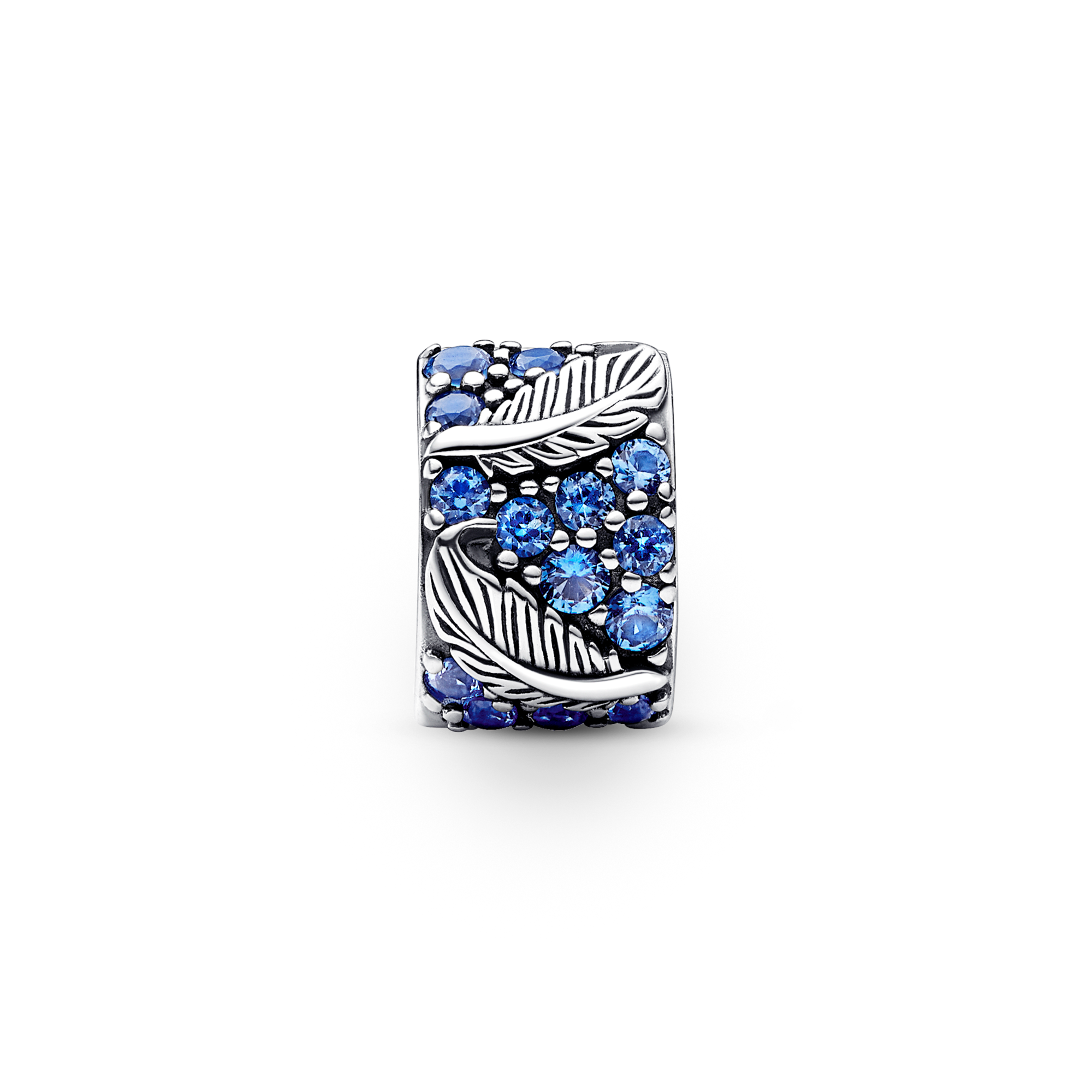 Pandora Clip Piume e Pavè Blu - Argento Sterling