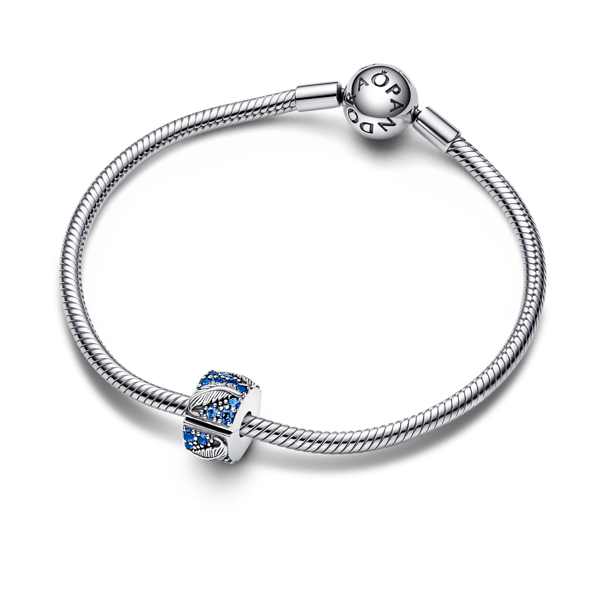Pandora Clip Piume e Pavè Blu - Argento Sterling