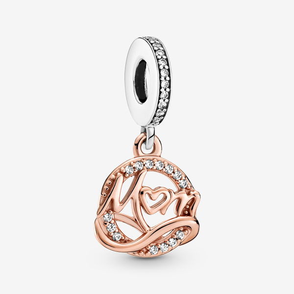 Pandora Charm Pendente Mamma - Esclusiva lega metallica in Argento Sterling 925 con placcatura in Oro rosa 14K / Zirconia cubica