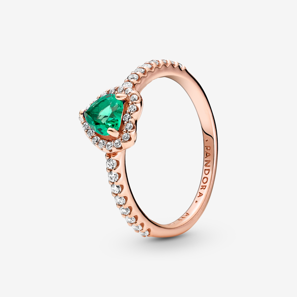Pandora Anello Cuore in Rilievo Verde - Esclusiva lega metallica con placcatura in Oro rosa 14K / Mix di pietre / Verde - Sz. 58