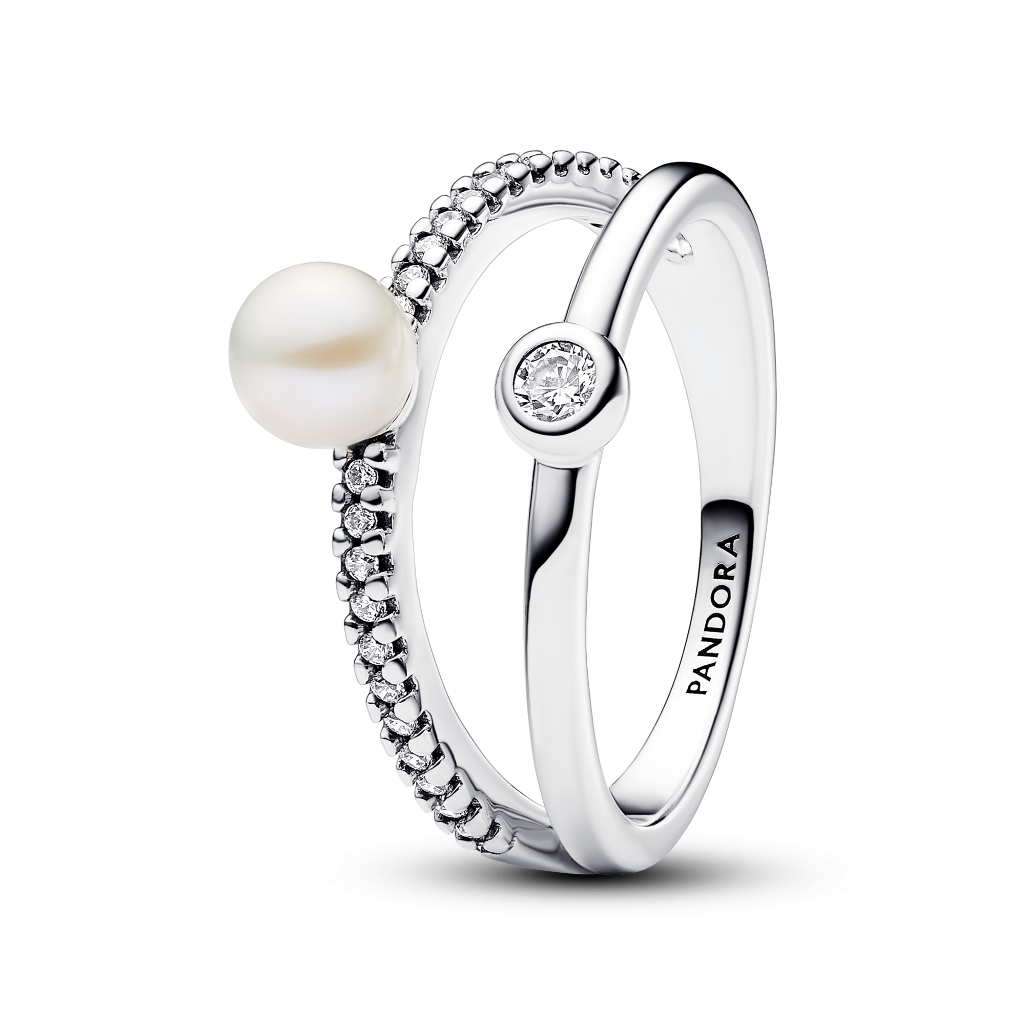 Pandora Anello Doppia Fascia con Perla d'Acqua