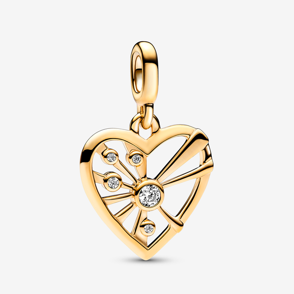 Charm Medallion Heart & Rays Pandora ME - Esclusiva lega metallica con placcatura in Oro 14K / Zirconia cubica