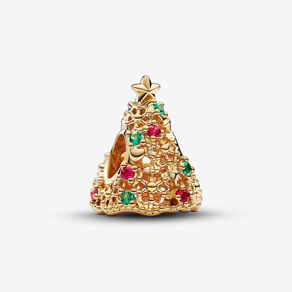 Pandora Charm Openwork Albero di Natale - Esclusiva lega metallica con placcatura in Oro 14K / Mix di pietre / Multicolore