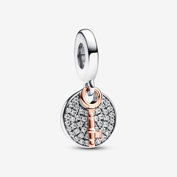 Pandora Charm Pendente Chiave Della Felicità - Esclusiva lega metallica in Argento Sterling 925 con placcatura in Oro rosa 14K / Zirconia cubica