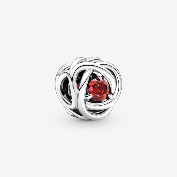 Pandora Charm Cerchio Eterno Rosso Luglio - Argento Sterling 925 / Cristallo creato dall’uomo / Rosso chiaro