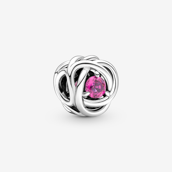 Pandora Charm Cerchio Eterno Rosa Ottobre - Argento Sterling 925 / Cristallo creato dall’uomo / Rosa