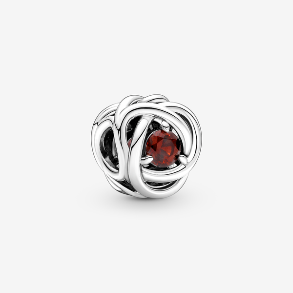 Pandora Charm Cerchio Eterno Rosso Scuro Gennaio - Argento Sterling 925 / Cristallo creato dall’uomo / Rosso