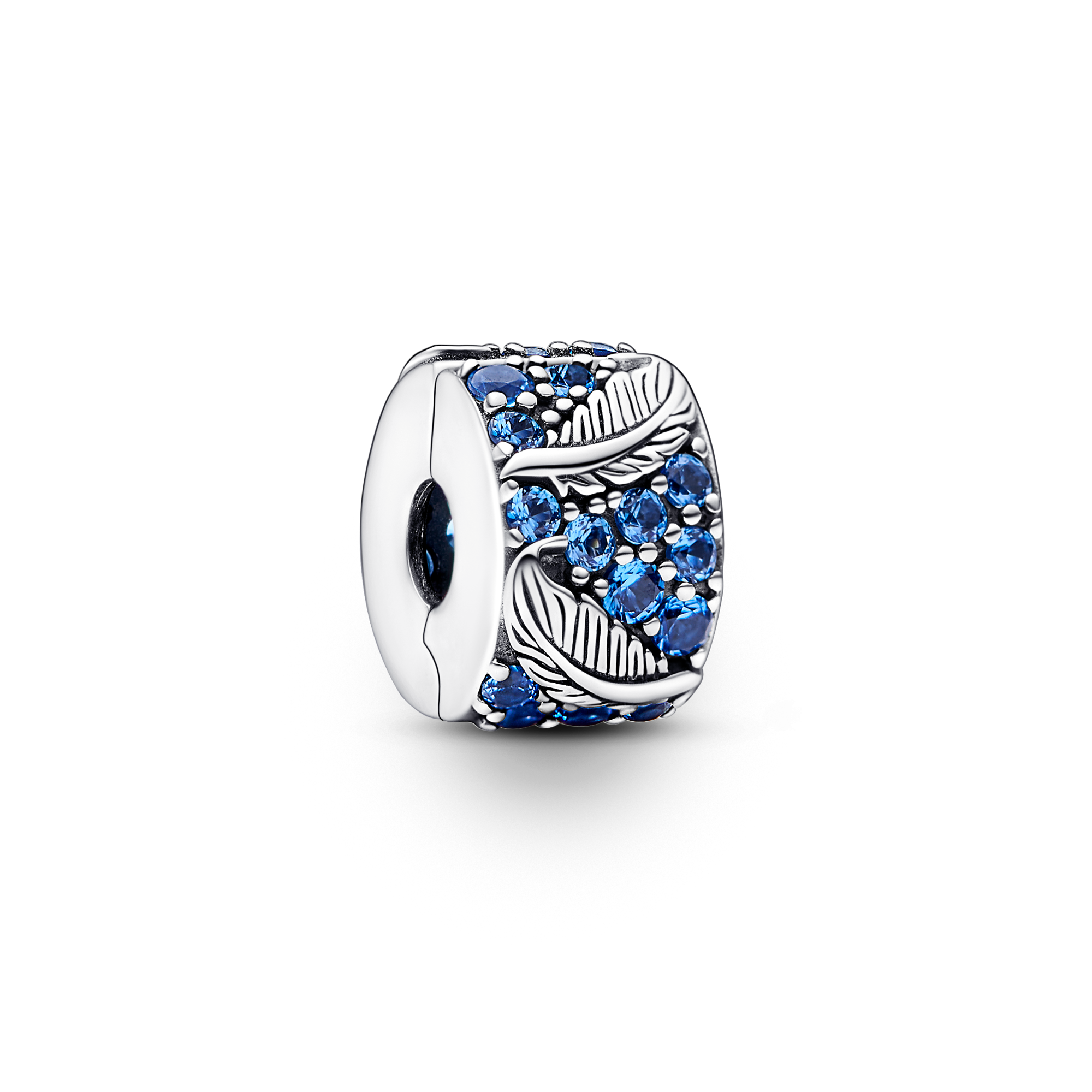 Pandora Clip Piume e Pavè Blu - Argento Sterling