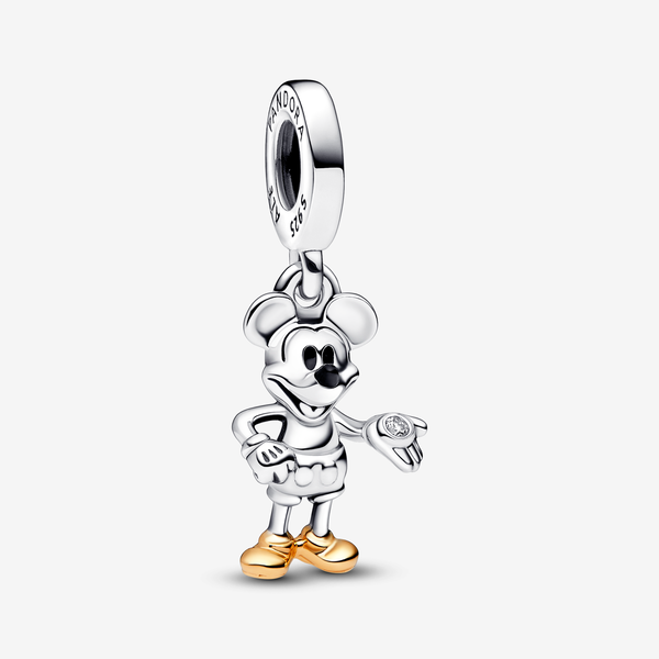 Pandora Disney, 100° Anniversario Pendente Mickey Mouse - Smalto / Argento Sterling 925 e Oro 14K / Diamante realizzato in laboratorio / Nero