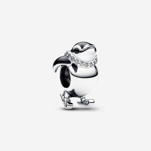 Pandora Charm Pinguino con gli Sci - Smalto / Argento Sterling 925 / Zirconia cubica / Nero