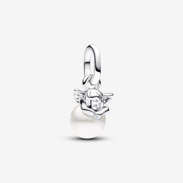 Charm Mini Pendente Cupid Pandora ME - Argento Sterling 925 / Perla coltivata d’acqua dolce trattata / Bianco