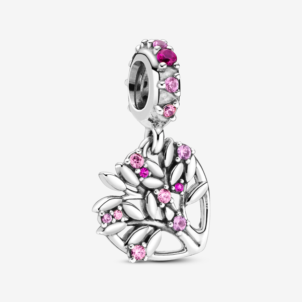 Pandora Charm Pendente Albero della famiglia Pietre rosa - Argento Sterling 925 / Mix di pietre / Rosa